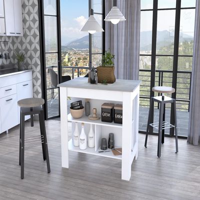 Rockaway 3 Shelf Kitchen Island White and Ibiza Marble