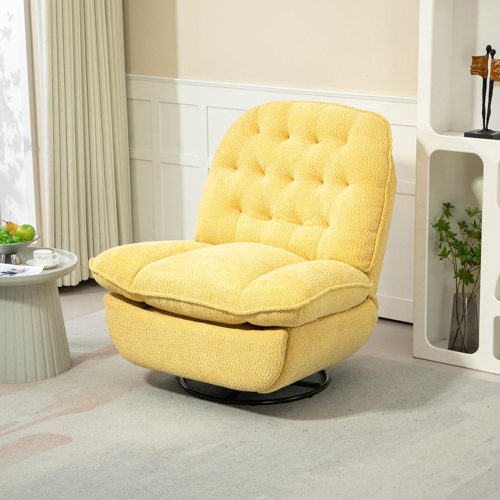 360 Swivel Recliner Adjustable Chair Chenille Glider Swivel Reclining Sofa Chair with Black Metal Round Base Yellow