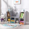 6 Cubby Bookcase with Reading Nook and Cushion, Multi Purpose Storage Organizer for Bedroom, Living Room, Grey view 2