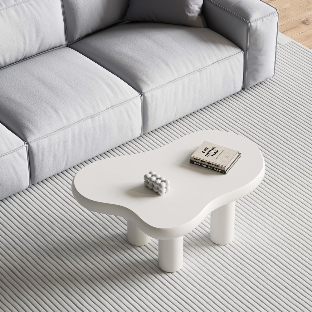 39.4" Cloud Coffee Table, Cute Cream Coffee Table with 4 Solid Legs, Modern Carton Center Table for Living Room, Home Office, Funky Minimalist Tea Table (White)