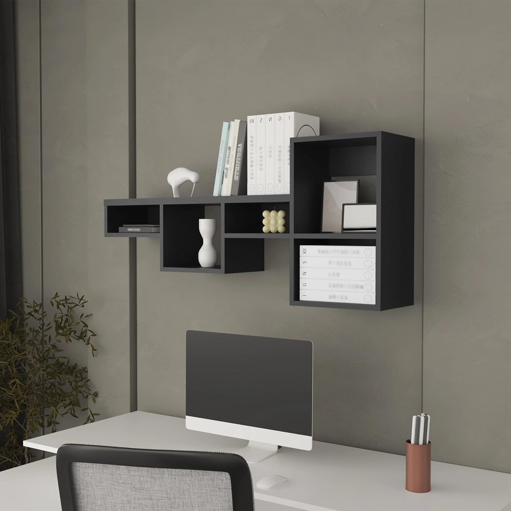 Black Wall Mounted Shelf Unit with 5 Shelf