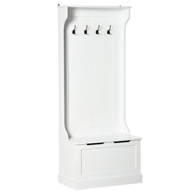 Hall Tree with Coat Rack, Storage and Sitting Bench, White
