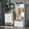 Hall Tree with Coat Rack, Storage and Sitting Bench, White view 2