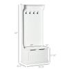 Hall Tree with Coat Rack, Storage and Sitting Bench, White view 3