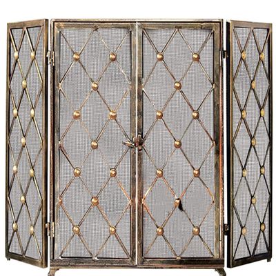 Fireplace Screen Guard, Extendable Safety Fire Guard Baby Safety Fireplace Mesh Screen Heavy Duty 3 Panel with Door, for Indoor & Outdoor Use, 132cm X