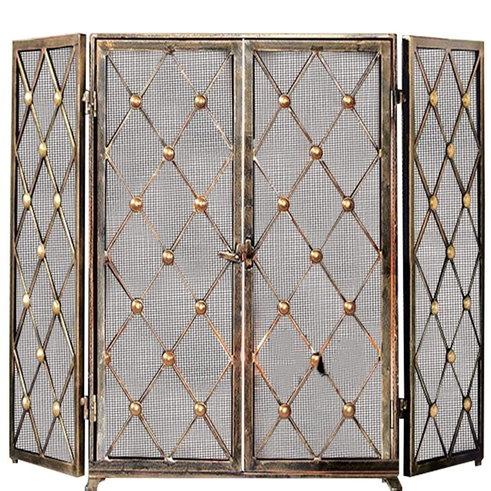 Fireplace Screen Guard, Extendable Safety Fire Guard Baby Safety Fireplace Mesh Screen Heavy Duty 3 Panel with Door, for Indoor & Outdoor Use, 132cm X