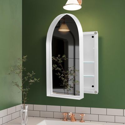 24x36 Inch Arched Recessed Medicine Cabinet, Metal ed Bathroom Wall Cabinet with Mirror and Adjustable Shelves, Wall Mirror with Storage for Bathroom, White