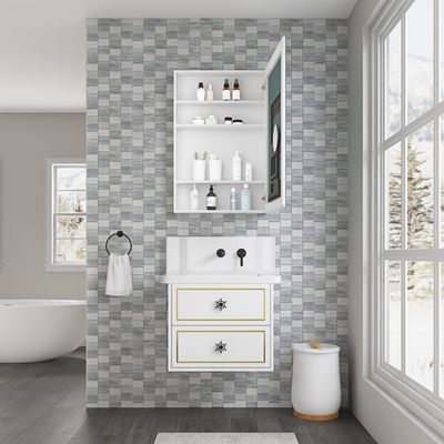 24'' W x 36'' H Bathroom Mirror Medicine Cabinet Wooden Door Medicine Cabinets for Bathroom, Wall Mounted Recessed or, Bathroom Mirror with Storage, Right Opening Door