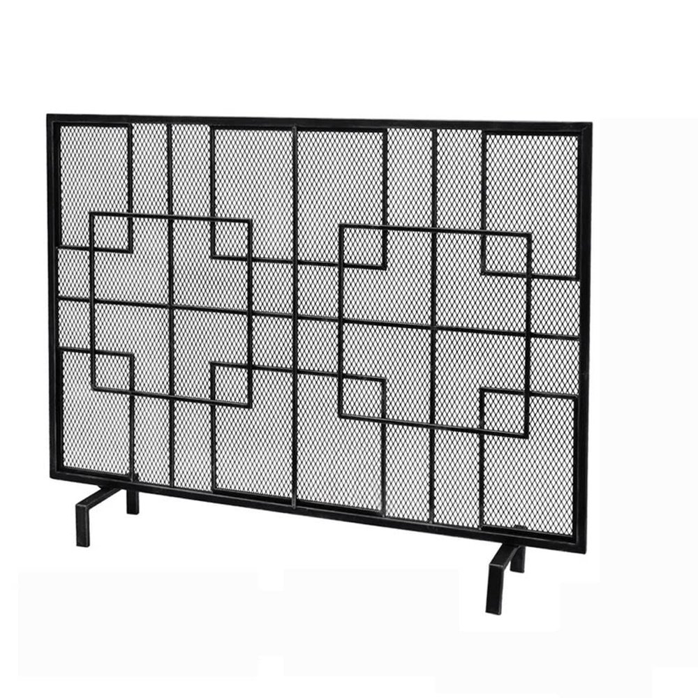 AERWYTRFS Metal Fireplace Screen European Style Wrought Iron Fireplace Screen Simple Fire Screen Home Grid Fireplace Cover Screen Fireplace Door Screen Family Fence Spark Guard Grate(Black)