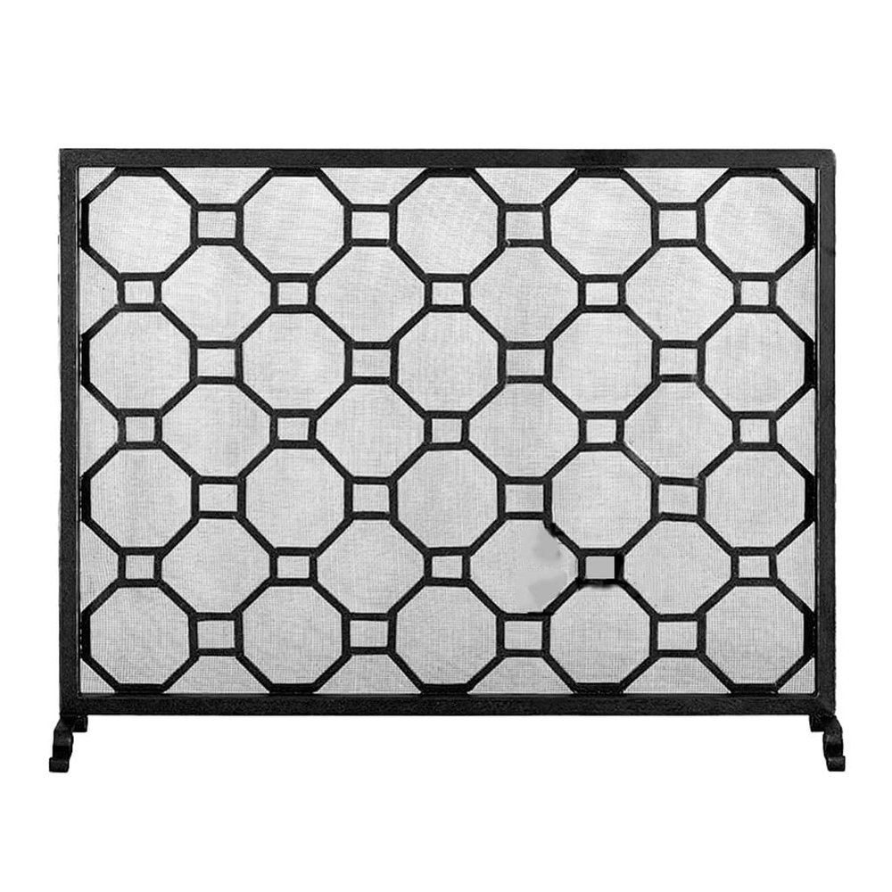 AERWYTRFS Metal Fireplace Screen Simple Wrought Iron Fireplace Screen Partition Panel Home Guardrail Net Fireplace Gate Fence Indoor Spark Screen Fire Place Asseccories Spark Guard Grate(Black)