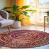 Aizza Trends Indian Handmade Braided Multi Cotton Rectangular Area Rug, Multi Cotton Rug, Bedroom Size- 2 x 2 Feet Round (60 cm x 60 cm) view 1