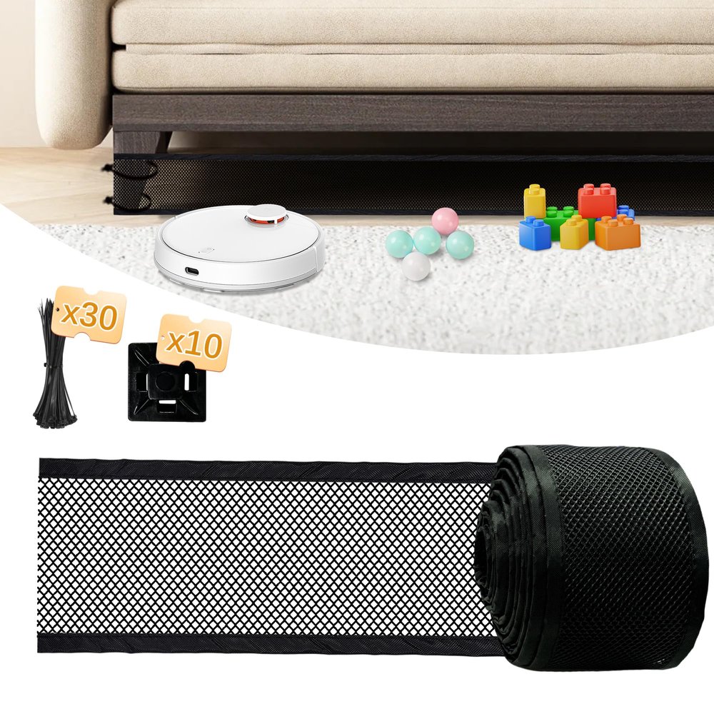 GRETMIX Under Couch Blocker, 4"x 394" Under Furniture Blocker with 30 Cable Ties, Stop Things Going Under Sofa Couch Bed, Couch Blockers for Pets Toys Easy to Install, Black