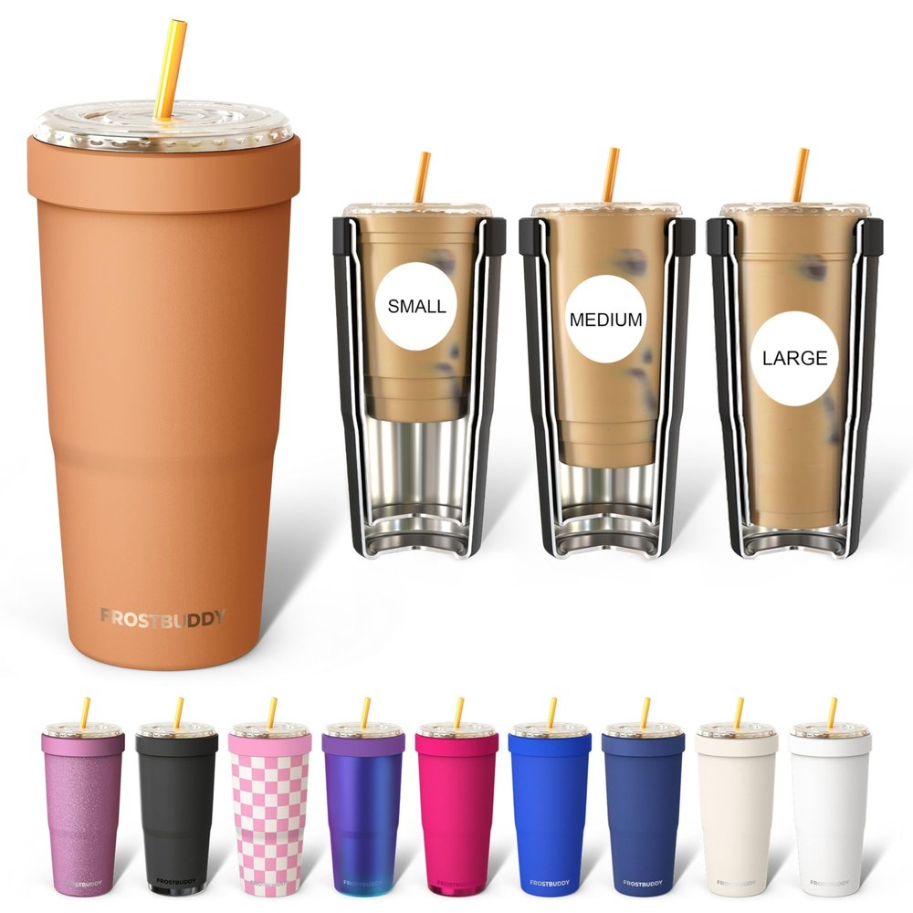 Frost Buddy Togo Buddy | 30 oz Stainless Steel Vacuum Insulated Tumbler | To Go Coffee Cup Iced Coffee Cups, Iced Coffee Sleeve, Travel Mug, Thermal Cup for Hot & Cold Drinks, Dunkin Cup (Caramel)