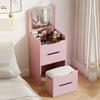 3-in-1 Vanity Desk Set with Flip-Top Mirror Vanity Bench 3 Storage Drawers Wood Makeup Vanity for Dressing Areas Multi Scenario Use(Pink,60 cm) view 3