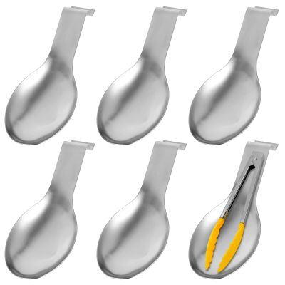 6-Piece Spoon Rest Set, Stainless Steel Holders with Hooks for Kitchen Utensils