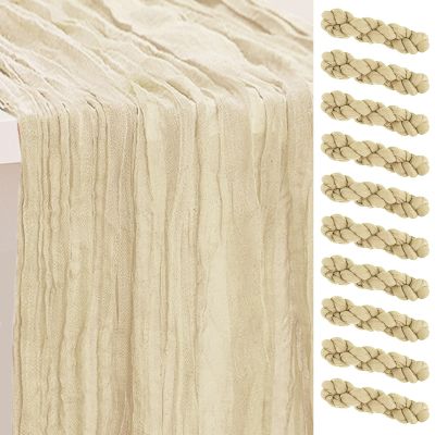 10 Pack Beige Cheesecloth Table Runner 35x120 Inch 10Ft Rustic Gauze Cheese Cloth Table Runner Sheer Cheesecloth Table Runners for Wedding Party Bridal Shower Decoration