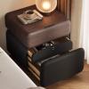AoForce Night Stands Solid Wood Nightstand Hidden Fingerprint Lock Drawer with 3 Drawers Handleless Design Rounded Corners Suitable for Bedroom and Living Room(Walnut+Black,45x40x50cm) view 1