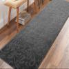28 ft Extra Long Non-Slip, Washable Anthracite Grey Carpet Runner Rug with Rubber Backing for Hallways Entryway Kitchen Bathroom, Custom Length, Floral, 27" X 28' view 1