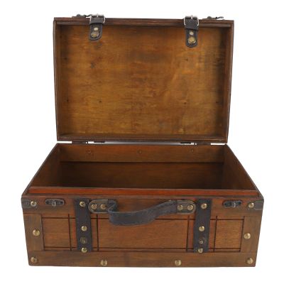 Hztyyier Wooden Chest Vintage Suitcase Wooden Box Retro Storage Trunk with Antique Bronze Latch for Home Decor Photography Props (Large)
