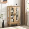 2 Doors Curio Cabinet with Tempered Glass Doors, Curio Cabinets with Mirrored Back Panel and Adjustable Shelves, Lighted Display Cabinet for Home, Office Light Bulb Included Oak EW263 view 2