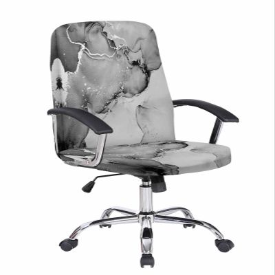 DecorLovee Grey Marble Office Chair Covers Stretchable Computer Gaming Chair Cover, Nature Marble Stone Ripple Modern Art Universal Desk Chair Covers Removable Rotating Chair Slipcover with Zipper, L