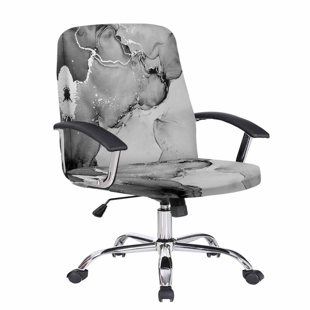 DecorLovee Grey Marble Office Chair Covers Stretchable Computer Gaming Chair Cover, Nature Marble Stone Ripple Modern Art Universal Desk Chair Covers Removable Rotating Chair Slipcover with Zipper, L