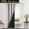 Yakamok 84 Inch Long 100% Blackout Curtains for Bedroom, 2 Thick Layers Thermal Insulated Grommet Total Blackout Drapes with Black Liner for Living Room (52Wx84L,Light Grey, 1 Panel) view 2
