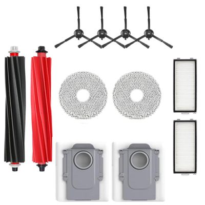 11 Packs Accessories Kit Compatible with Roborock Qrevo Master/Qrevo Slim Robot Vacuum Cleaner, Replacement Parts Include 1 Main Brush,2 Mop Clothes,2 Hepa Filters,4 Side Brush and 2 Dust Bag