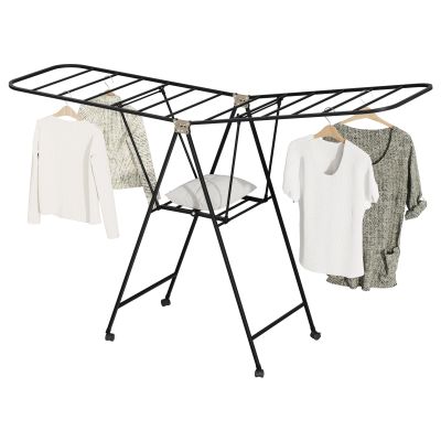 AMAMIA Clothes Hanging Drying Rack,Folding Laundry Dryer Rack with Wheels, Clothes Stand with Shoe Drying Rack and 2 Height-Adjustable Wings, Extra Large 3-Layer Cloth Dryer Bearing 200lbs Space Savn
