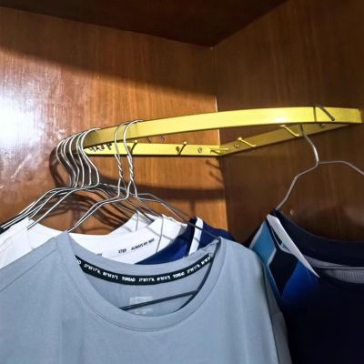 Oracra Closet Rod Corner Closet Rail Support Pole, Wall Mount Right Angle Wardrobes Rod Holder, Hanging Clothes Organizer Rack, 30/40/50/60 Cm Coat Hanger Bar Hooks(Gold,50cm(19 3/4"))