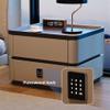 Bedside Table, Modern Nightstand Minimalist Solid Wood Bedside Table with Password Lock Bedroom Storage Cabinet Bedside Locker(Khaki,15.7x15.7x19.7in) view 2