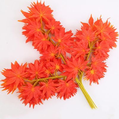 21.7/23.6/27.6/35.4IN Heigh Artificial Red Maple Fall Leaves Stems for Vase 12Pcs Faux Maple Leaf Branches Plastic Maple Leaves Faux Flowers Plants for Home Wedding Festival Table Decor.(Style11(H:70c