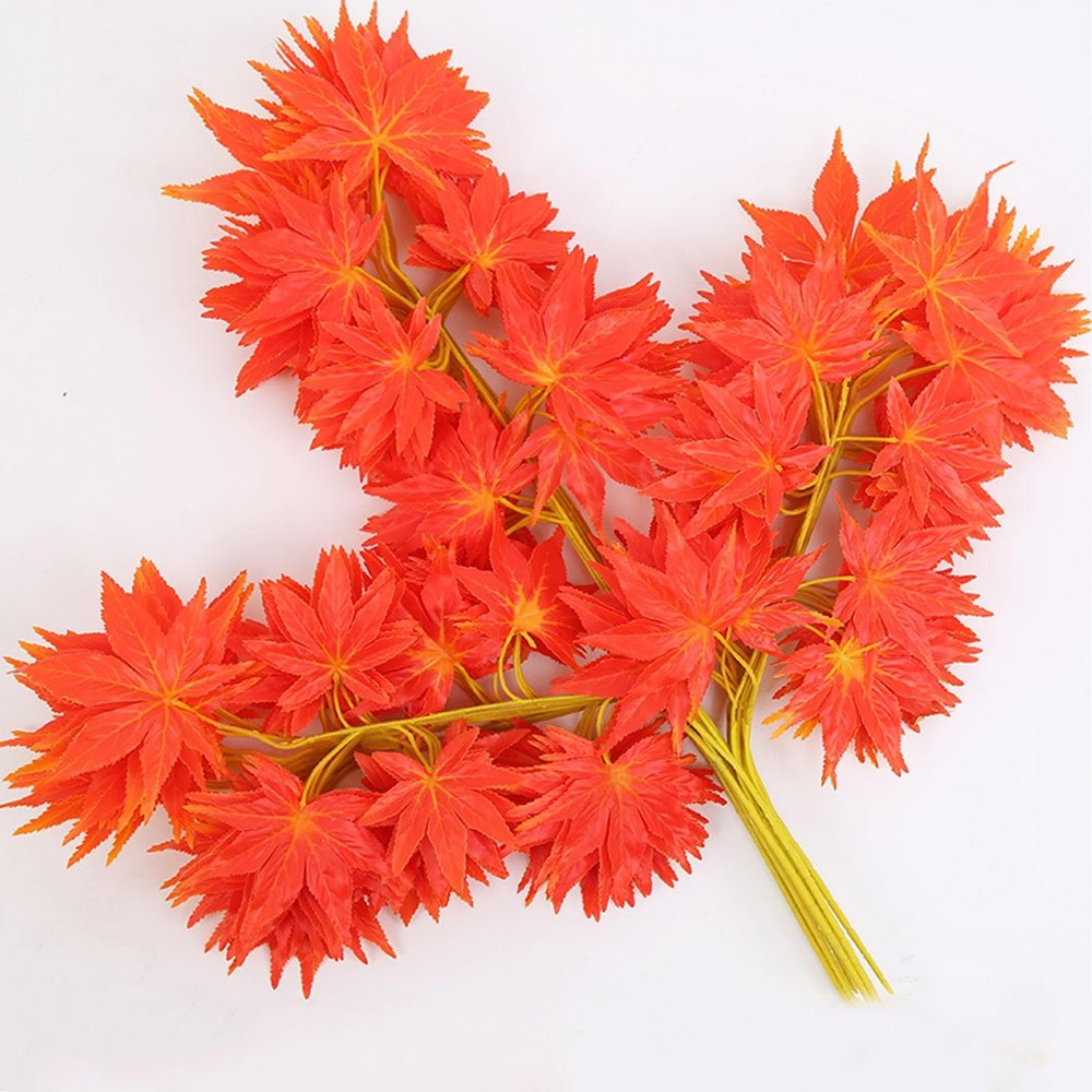 21.7/23.6/27.6/35.4IN Heigh Artificial Red Maple Fall Leaves Stems for Vase 12Pcs Faux Maple Leaf Branches Plastic Maple Leaves Faux Flowers Plants for Home Wedding Festival Table Decor.(Style11(H:70c