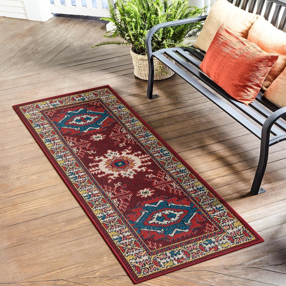 Rugs.com - Baja Outdoor Rug 12 Ft Runner Red Washable Indoor/Outdoor Rug Flatweave Runner for Patios, Porches, Hallways, and Entryways