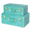 HofferRuffer Velvet Storage Trunks with Wood Frame, Set of 2 Storage Chests with Handles, Bedroom Organizer Nesting Upholstered Decorative Boxes Hinged Lid with Gold Hardware Accents (Green Trunks) view 1