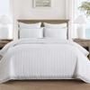 MarCielo 3-Piece 100% Cotton White Striped Quilt Set with Botanical Edge Embroidery TC(Sakura White,King(106" X 98")) view 1