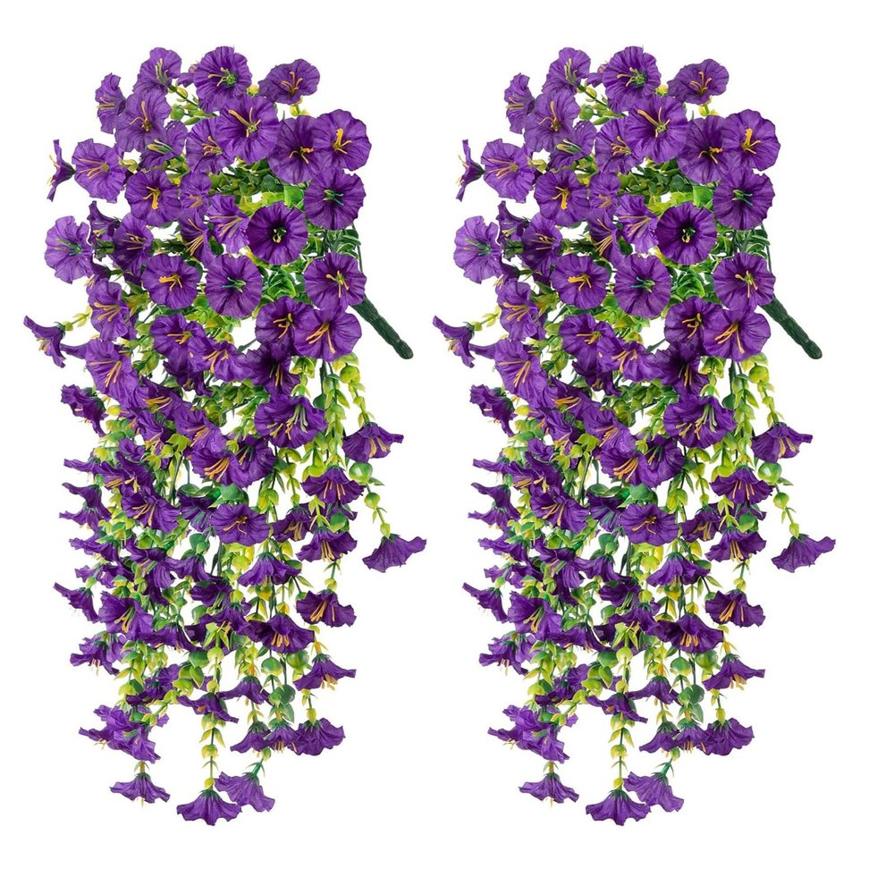 2PCS Artificial Hanging Flowers, Fake Hanging Plants Violets Vines UV Resistant for Wall Home Room Garden Wedding Indoor Outdoor Spring Summer Fall Decoration (Purple1)