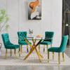 5-Piece Dining Table Set for 4,Round Glass Dining Table Set for 4,Tempered Glass Table Top and Stainless Steel Legs&4 Velvet Chairs for Kitchen Apartment (Gold/Green, 47'' Table&4 Chairs) view 1