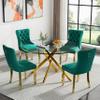 5-Piece Dining Table Set for 4,Round Glass Dining Table Set for 4,Tempered Glass Table Top and Stainless Steel Legs&4 Velvet Chairs for Kitchen Apartment (Gold/Green, 47'' Table&4 Chairs) view 2