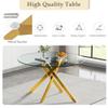 5-Piece Dining Table Set for 4,Round Glass Dining Table Set for 4,Tempered Glass Table Top and Stainless Steel Legs&4 Velvet Chairs for Kitchen Apartment (Gold/Green, 47'' Table&4 Chairs) view 4