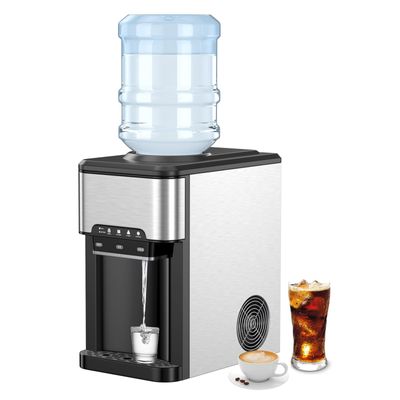 CHEFJOY Water Dispenser with Ice Maker, 3 in 1 Countertop Ice Machine with Safety Lock, 3-5 Gallon Bottle Water Cooler for Office Home, 48Lbs/24H, 12 Ice Cubes