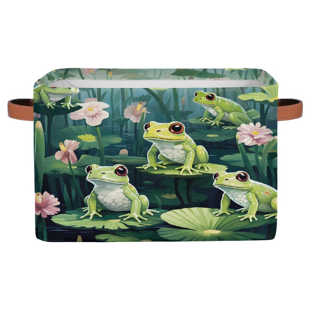 WNRRNW Storage Baskets for Shelves, Fabric Storage Cubes Closet Organizers and Storage Bins with Handles Home Organization, 15x11x9.5 inch(Lotus Frog)