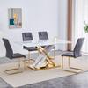 63'' Marble Dining Table Set for 4, Glass Dining Table Set for 4, White Dining Table with 0.4'' Marble Pattern Tempered Glass Tabletop & X-Shaped Leg, 4 PU Dining Chairs, for Kitchen, Dining Room view 1