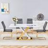 63'' Marble Dining Table Set for 4, Glass Dining Table Set for 4, White Dining Table with 0.4'' Marble Pattern Tempered Glass Tabletop & X-Shaped Leg, 4 PU Dining Chairs, for Kitchen, Dining Room view 2