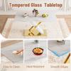 63'' Marble Dining Table Set for 4, Glass Dining Table Set for 4, White Dining Table with 0.4'' Marble Pattern Tempered Glass Tabletop & X-Shaped Leg, 4 PU Dining Chairs, for Kitchen, Dining Room view 4