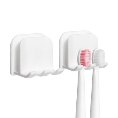 2-Piece Set of White self-Adhesive Wall-Mounted Waterproof Toothbrush Holders, Electric Toothbrush Holder for BathroomsSuitable for Bathroom Showers.