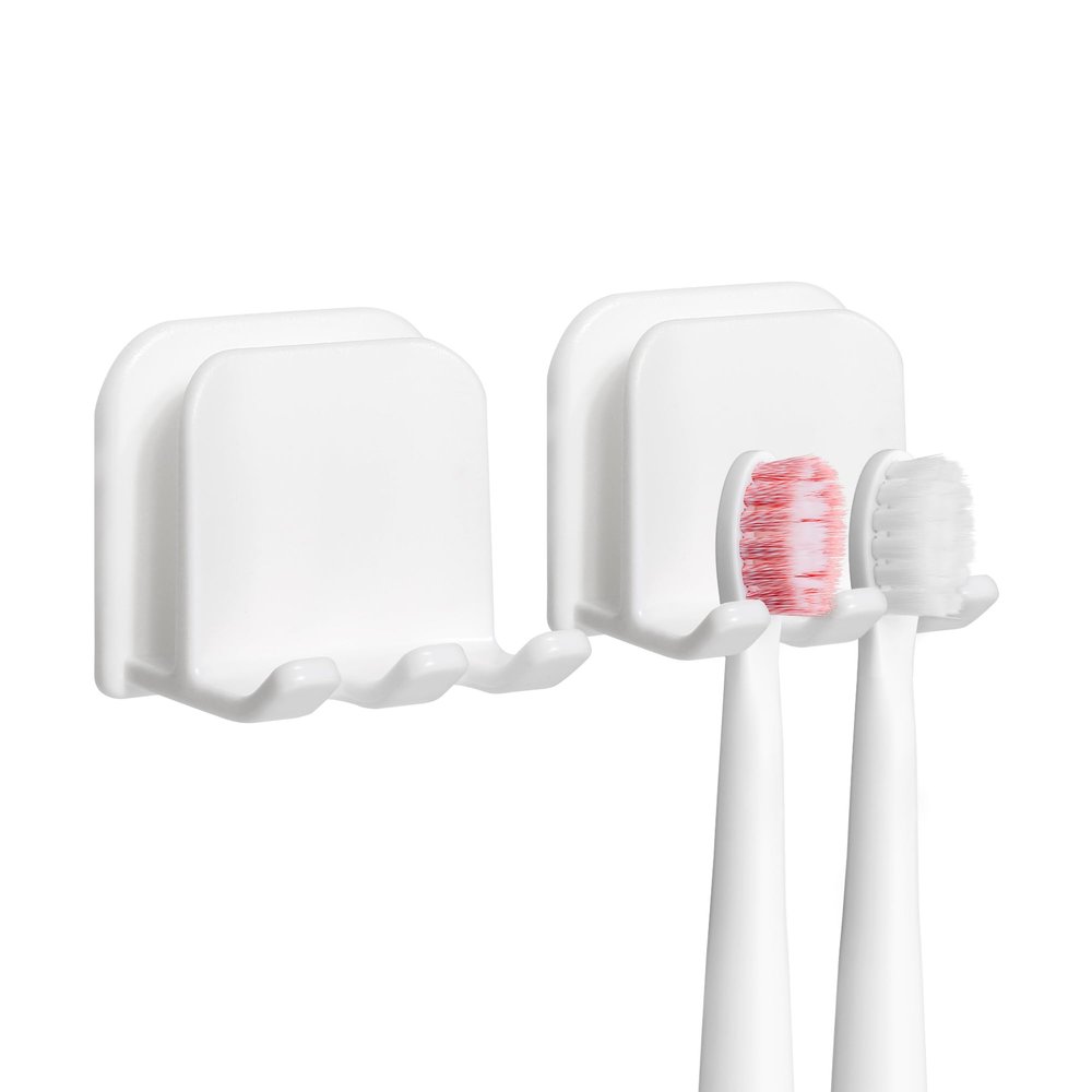 2-Piece Set of White self-Adhesive Wall-Mounted Waterproof Toothbrush Holders, Electric Toothbrush Holder for BathroomsSuitable for Bathroom Showers.