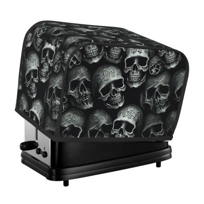 2 Slice Toaster Cover with Pockets Universal Bread Maker Cover Black skull Kitchen Small Appliance Cover with Handle Oven Cover Dust and Fingerprint Protection