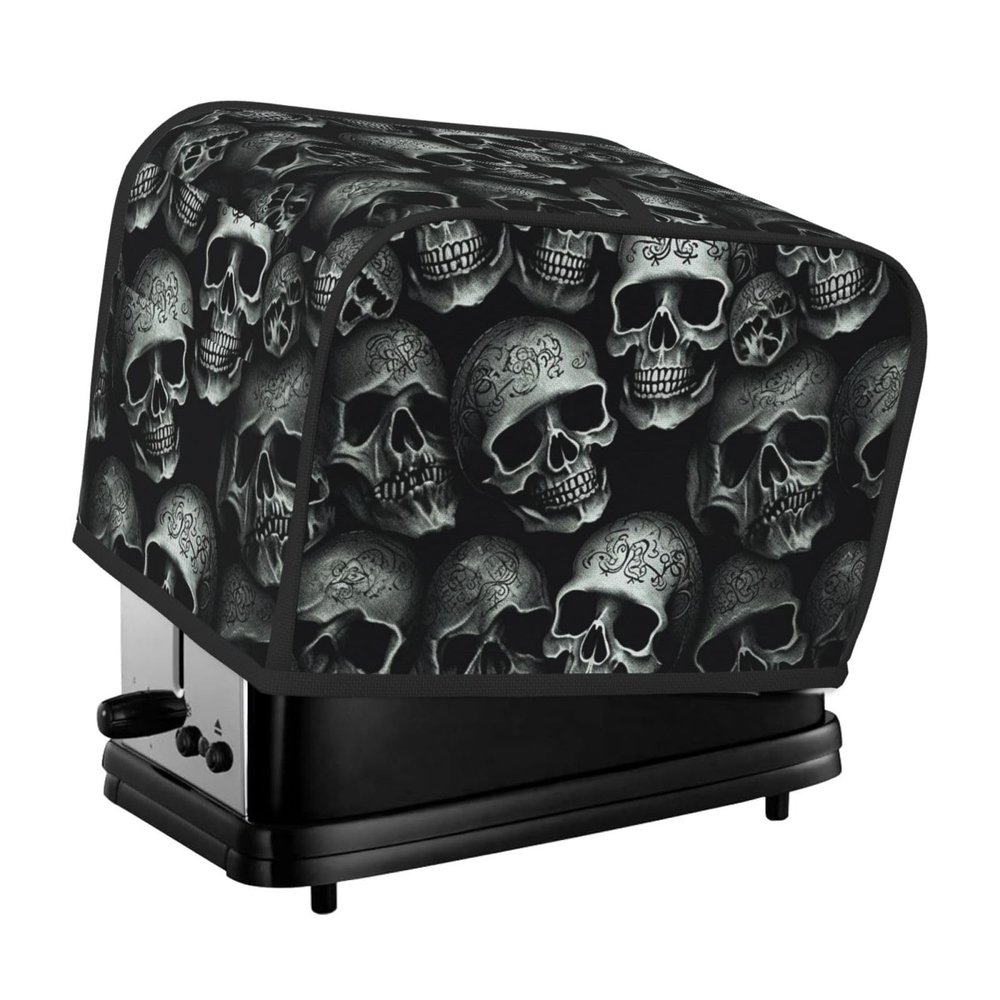 2 Slice Toaster Cover with Pockets Universal Bread Maker Cover Black skull Kitchen Small Appliance Cover with Handle Oven Cover Dust and Fingerprint Protection