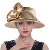 Vobumix Elegant Church Hat Satin Derby Hat Afternoon Tea Headwear for Women Ladies Wedding Tea Party Accessories Gold view 2